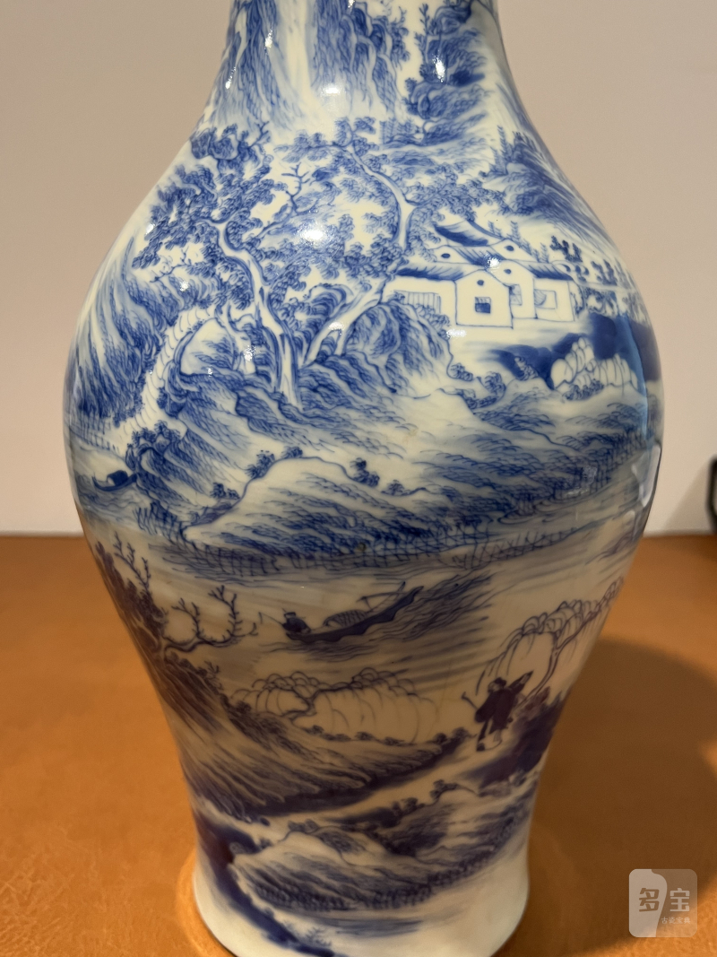 清中期 青花山水人物纹橄榄瓶 - 图5